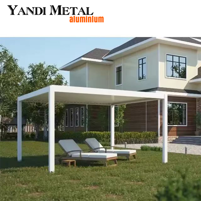 Pérgola eléctrica con persianas con marco de aluminio más vendida y pérgola de aluminio techada para jardines al aire libre