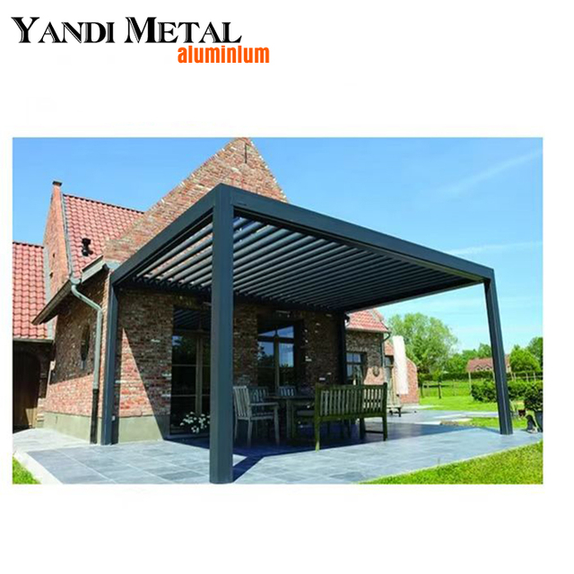 Pérgola telescópica de aluminio eléctrica de tamaño personalizable, pérgola de techo plegable telescópica impermeable para exteriores de aluminio