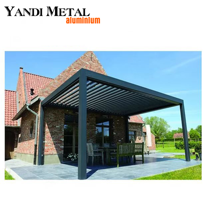 Pérgola telescópica de aluminio eléctrica de tamaño personalizable, pérgola de techo plegable telescópica impermeable para exteriores de aluminio