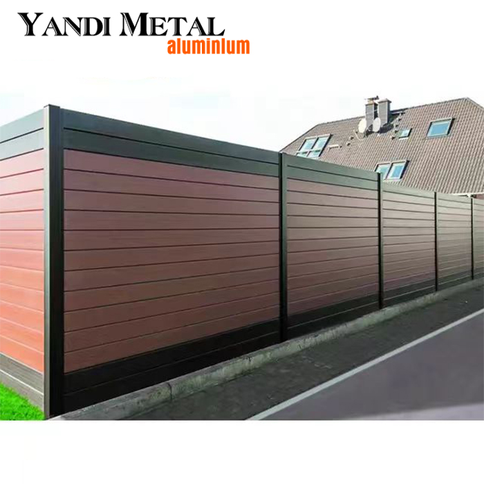 Valla de jardín Wpc de aluminio verde, diseño de panel, valla compuesta de Wpc impermeable, valla de Wpc de aluminio negro para exteriores
