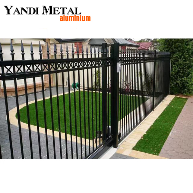 Valla de jardín barata, valla de estacas de hoja de aluminio, valla de seguridad de aluminio con acabado exterior negro superior de repuesto