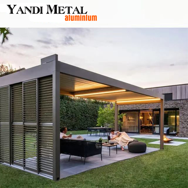 Toldo de aluminio impermeable de metal eléctrico para exteriores, cenador de jardín, sombrilla, pergola de techo, pérgola de aluminio