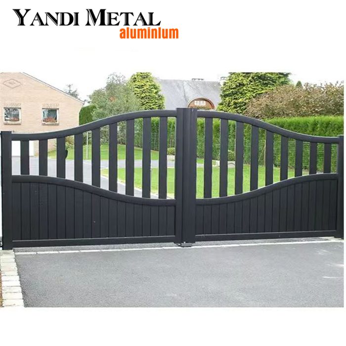 Puerta de aluminio de carril eléctrico para patio residencial, puerta de aluminio automática abatible europea Simple