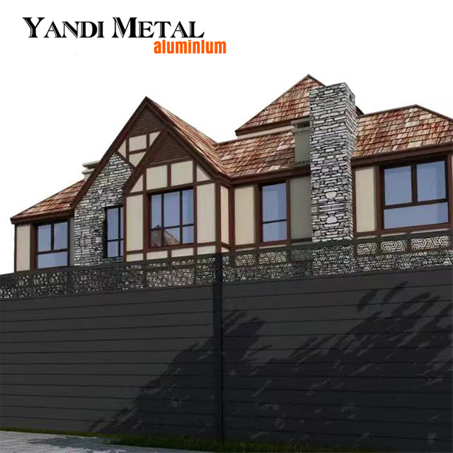 Valla de aluminio Listones horizontales de límite residencial de metal Valla de rejilla de aluminio Panel de valla de alta seguridad blanco negro