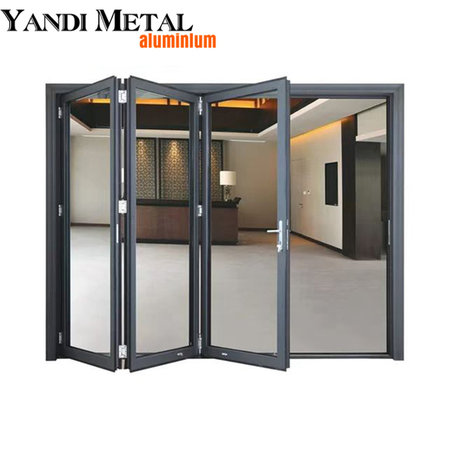 Balcón puerta corrediza de aluminio Puerta de vidrio de aluminio Puerta de entrada plegable Terraza plegable de aluminio con malla de gasa