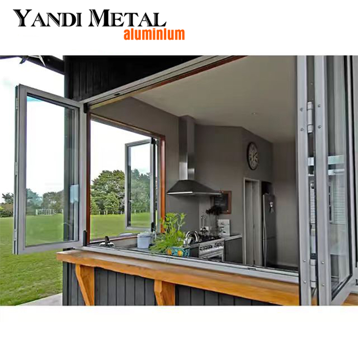 Marco de ventana residencial de aluminio con doble acristalamiento, rotura en caliente, hacia el interior, ventana abatible, arco oscilobatiente