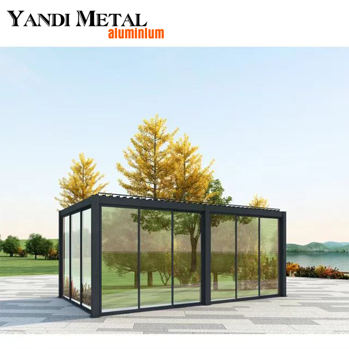 Gazebo eléctrico con persiana de aluminio para jardín al aire libre, marco de pintura en polvo impermeable, mirador para patio