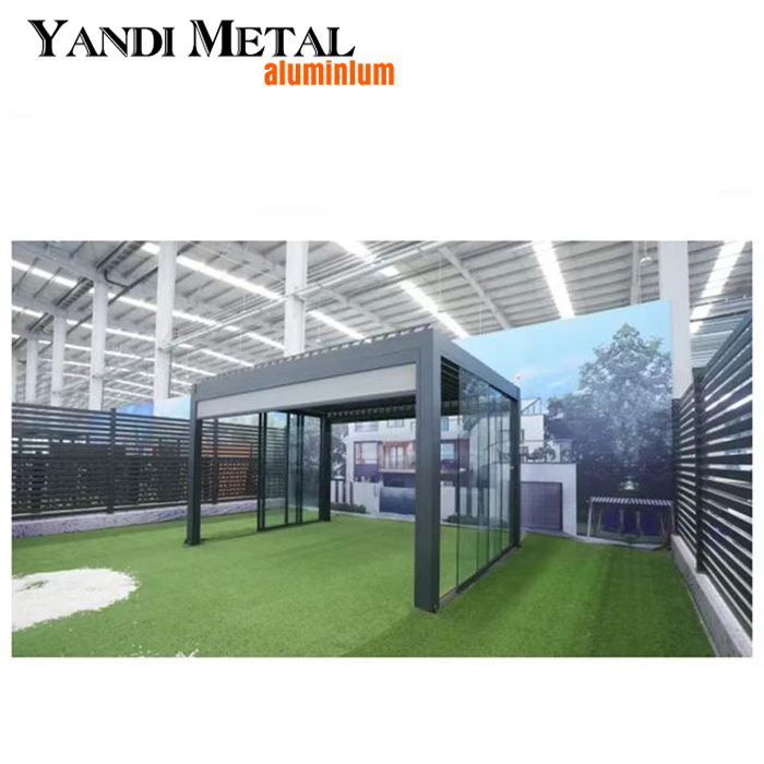 3×3 3×4 4×6 4×8 Pabellón de aluminio exterior impermeable moderno Pabellón bioclimático con techo de rejilla ajustable eléctrico