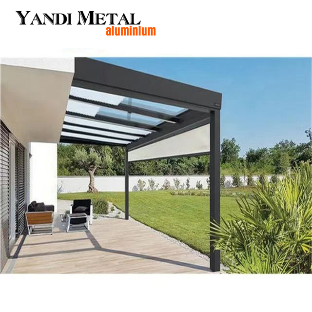 Pabellón moderno de aluminio con cubierta de alcantarilla para techo de terraza Pabellón exterior de jardín de cristal Sistema de pabellón de toldo de aluminio