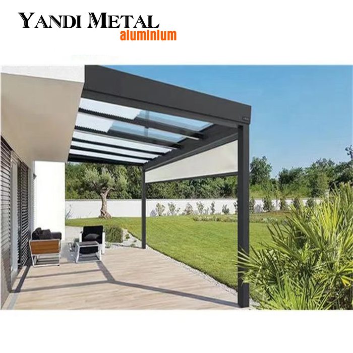Pabellón moderno de aluminio con cubierta de alcantarilla para techo de terraza Pabellón exterior de jardín de cristal Sistema de pabellón de toldo de aluminio