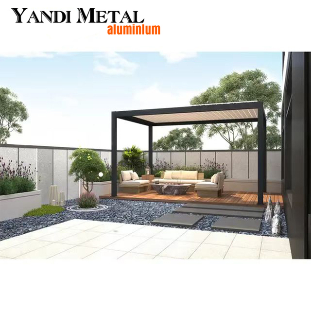 Pérgola de aluminio para automóvil OEM, corredera retráctil y persianas de aluminio plegables, pérgola bioclimática
