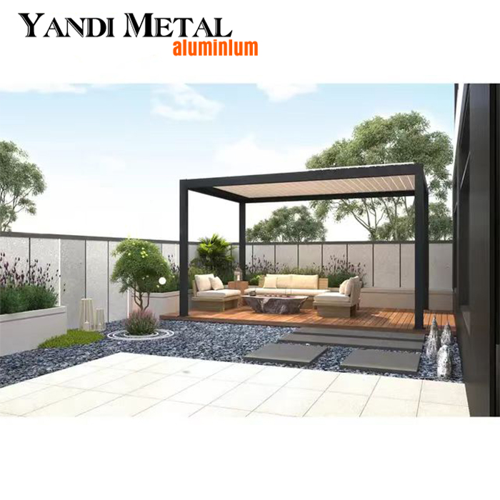 Pérgola de aluminio para automóvil OEM, corredera retráctil y persianas de aluminio plegables, pérgola bioclimática