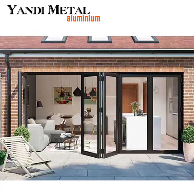 Puerta francesa abierta plana de doble entrada de vidrio de aluminio exterior insonorizada, puerta de perfil de aluminio