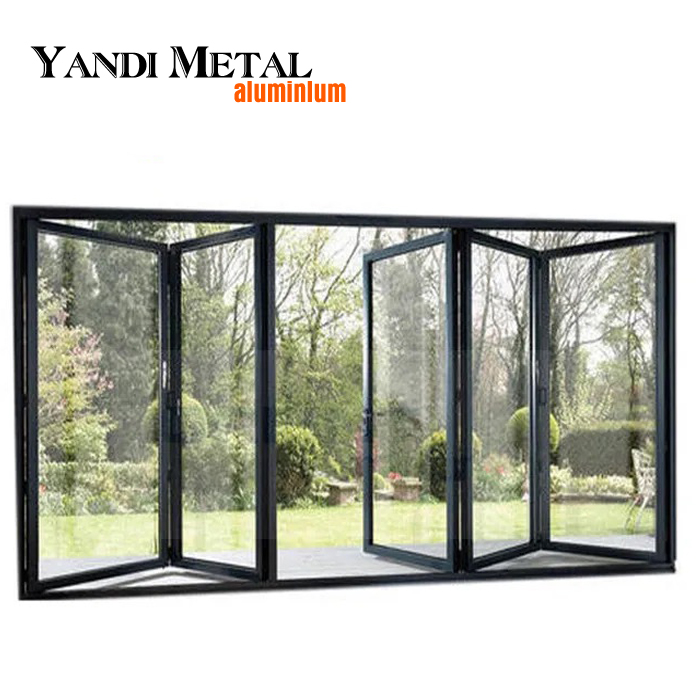 Puerta plegable de acordeón de aluminio con doble acristalamiento exterior, puerta de patio plegable doble de vidrio