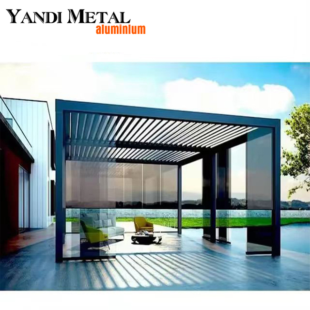 Persianas de aluminio para exteriores, pérgola eléctrica moderna de lujo, resistente al agua, protección contra la lluvia, venta al por mayor