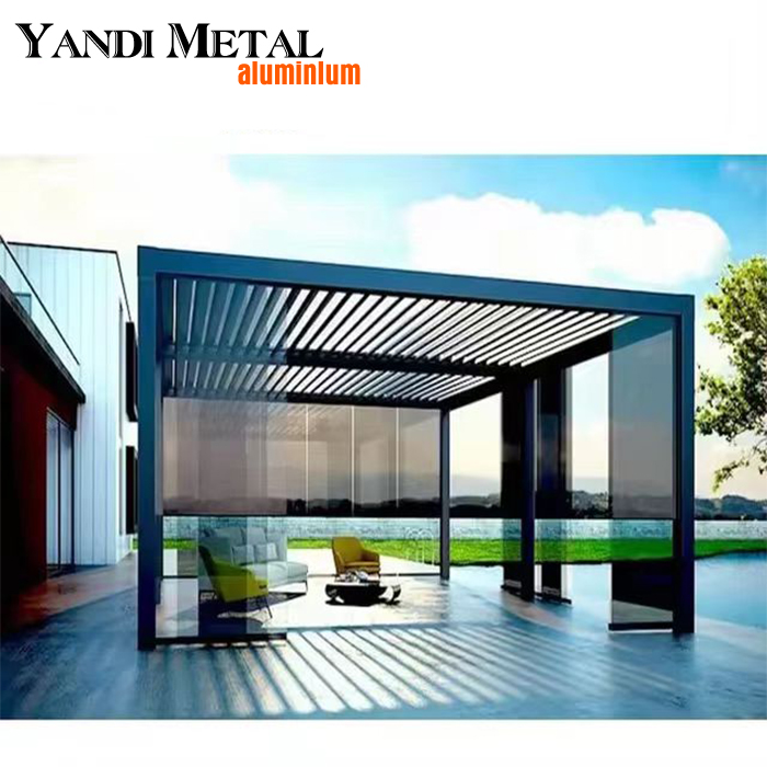Persianas de aluminio para exteriores, pérgola eléctrica moderna de lujo, resistente al agua, protección contra la lluvia, venta al por mayor