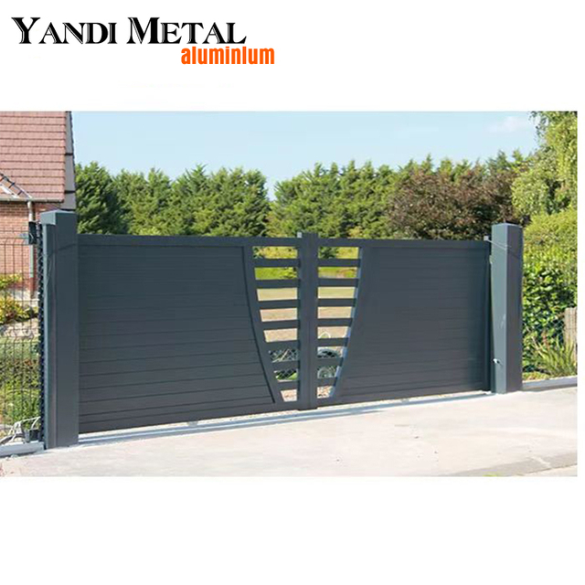 Puerta corrediza de aluminio para entrada automática de jardín, directa de fábrica, puerta de aluminio de privacidad con listones horizontales