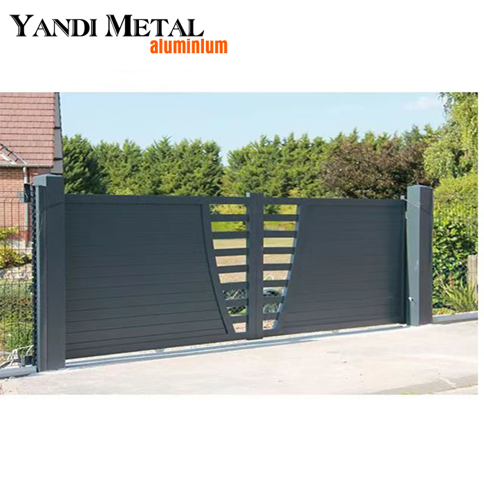 Puerta corrediza de aluminio para entrada automática de jardín, directa de fábrica, puerta de aluminio de privacidad con listones horizontales