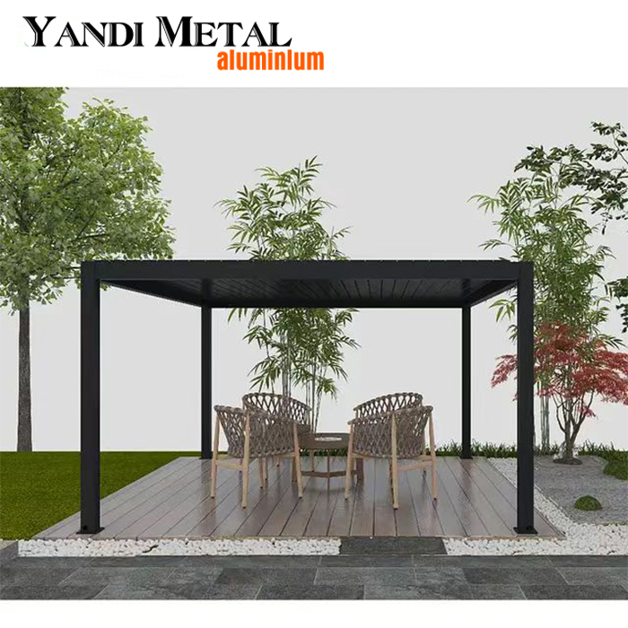Pérgola de persiana eléctrica impermeable de aluminio para exteriores de tamaño personalizado Pérgola de aluminio bioclimática con sistema de iluminación LED