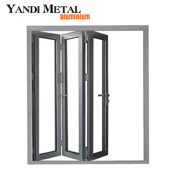 Puertas plegables de aluminio con recubrimiento en polvo, grandes, modernas, al por mayor, con doble acristalamiento